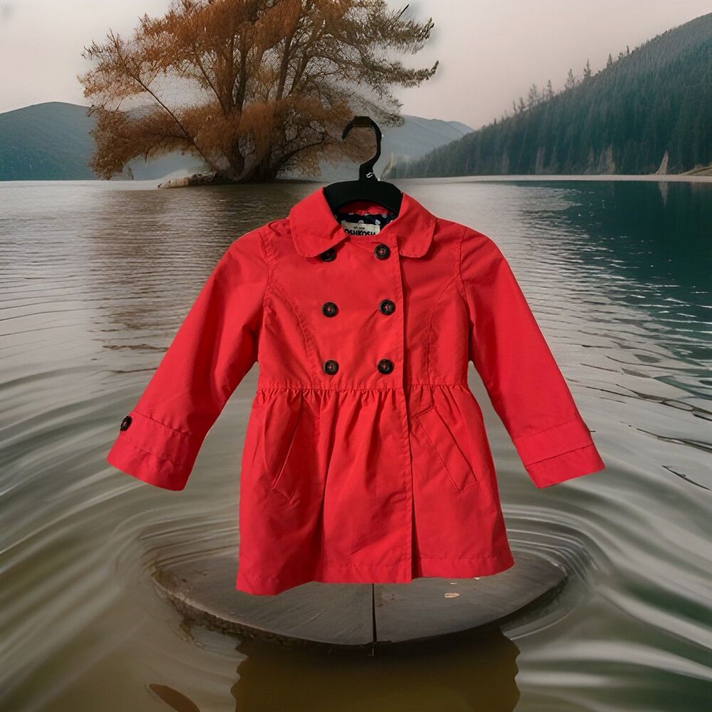 OshKosh Bgosh Raincoat Hooded Lined Button Front Pink Jacket Childs Sz 4 Girls